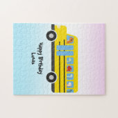 Grappige dinosaurus terug naar school bus jongen v legpuzzel (Horizontaal)