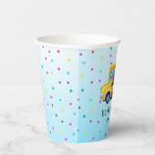 Grappige dinosaurus terug naar school bus jongen v papieren bekers (Rechts)