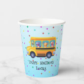 Grappige dinosaurus terug naar school bus jongen v papieren bekers (Voorkant)