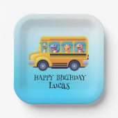 Grappige dinosaurus terug naar school bus jongen v papieren bordje (Voorkant)