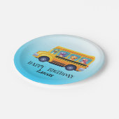 Grappige dinosaurus terug naar school bus jongen v papieren bordje (Gekanteld)