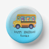 Grappige dinosaurus terug naar school bus jongen v papieren kommen (Voorkant)