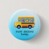 Grappige dinosaurus terug naar school bus jongen v ronde button 3,2 cm (Voorkant)