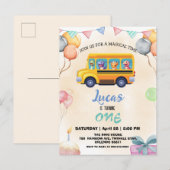 Grappige dinosaurus Terug naar school Bus jongen V Uitnodiging Briefkaart (Voorkant / Achterkant)