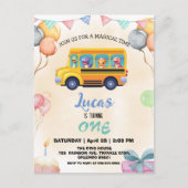 Grappige dinosaurus Terug naar school Bus jongen V Uitnodiging Briefkaart (Voorkant)