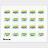 Grappige dinosaurus terug naar school bus jongen v vierkante sticker (Vel)