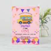 Grappige dinosaurus Terug naar school Bus meisjes  Save The Date (Staand voorkant)