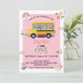 Grappige dinosaurus Terug naar school Bus meisjes  Save The Date (Staand voorkant)