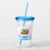 Grappige dinosaurus Terug naar school Bus Rainbow Acryl Drinkbeker (Achterkant)
