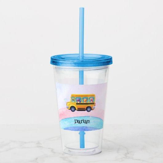 Grappige dinosaurus Terug naar school Bus Rainbow Acryl Drinkbeker (Voorkant)