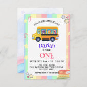 Grappige dinosaurus Terug naar school Bus Rainbow  Bedankkaart (Voorkant / Achterkant)