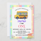 Grappige dinosaurus Terug naar school Bus Rainbow Save The Date (Voorkant)