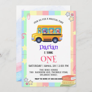 Grappige dinosaurus Terug naar school Bus Rainbow  Save The Date