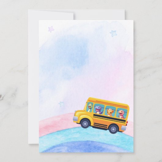 Grappige dinosaurus Terug naar school bus Regenboo Bedankkaart (Achterkant)