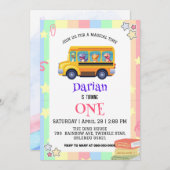 Grappige dinosaurus Terug naar school bus Regenboo Bedankkaart (Voorkant / Achterkant)