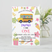 Grappige dinosaurus Terug naar school Buscake Verj Save The Date (Staand voorkant)