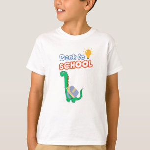 Grappige dinosaurus terug naar school met rugzak k t-shirt