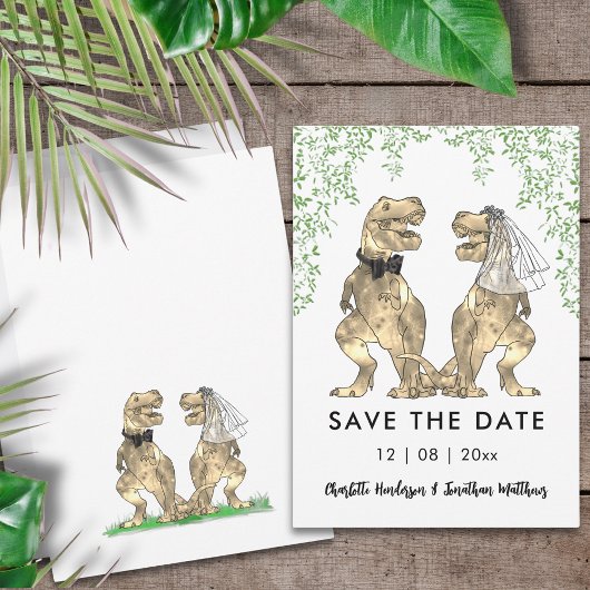 Grappige dinosaurus thema bruiloft save the date