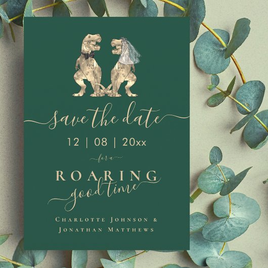 Grappige dinosaurus thema bruiloft save the date