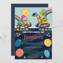 Grappige dinosaurus tractor ballon jongen terug na