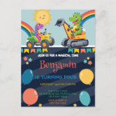 Grappige dinosaurus tractor ballon jongen terug na briefkaart (Voorkant)