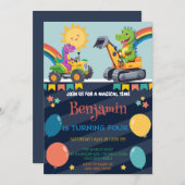 Grappige dinosaurus tractor ballon jongen terug na kaart (Voorkant / Achterkant)