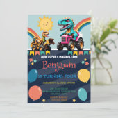 Grappige dinosaurus tractor ballon School Verjaard (Staand voorkant)