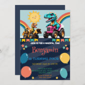 Grappige dinosaurus tractor ballon School Verjaard (Voorkant / Achterkant)