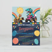 Grappige dinosaurus tractor ballon School Verjaard Kaart (Staand voorkant)