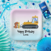 Grappige dinosaurus tractor jongen terug naar scho papieren bordje (Feest)