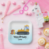 Grappige dinosaurus tractor jongen terug naar scho papieren bordje (Feest)