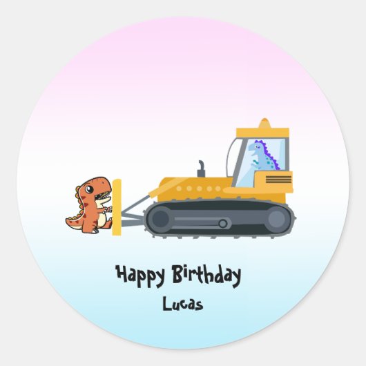 Grappige dinosaurus tractor jongen terug naar scho ronde sticker (Voorkant)