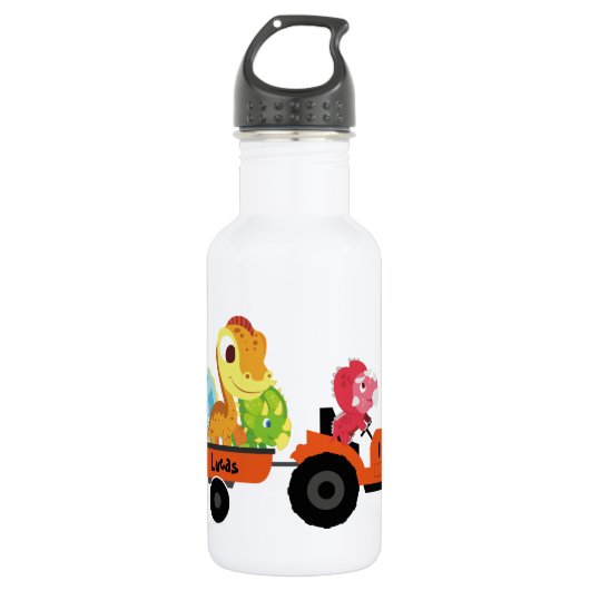 Grappige dinosaurus tractor jongens School Verjaar Waterfles (Voorkant)