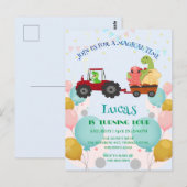Grappige dinosaurus tractor Verjaardagsfeestje DIY Briefkaart (Voorkant / Achterkant)