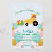 Grappige dinosaurus tractor Verjaardagsfeestje DIY Feestdagenkaart (Voorkant / Achterkant)