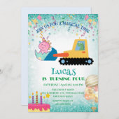 Grappige dinosaurus tractor Verjaardagsfeestje DIY Feestdagenkaart (Voorkant / Achterkant)