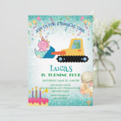 Grappige dinosaurus tractor Verjaardagsfeestje DIY Feestdagenkaart (Staand voorkant)