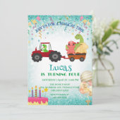 Grappige dinosaurus tractor Verjaardagsfeestje DIY Feestdagenkaart (Staand voorkant)