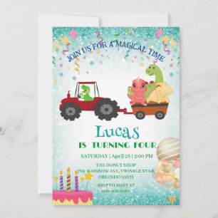 Grappige dinosaurus tractor Verjaardagsfeestje DIY Feestdagenkaart