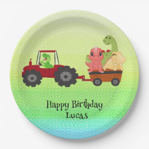 Grappige dinosaurus tractor Verjaardagsfeestje DIY Papieren Bordje