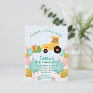 Grappige dinosaurus tractor Verjaardagsfeestje doe Briefkaart