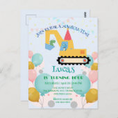 Grappige dinosaurus-tractor Verjaardagsfeestje doe Briefkaart (Voorkant / Achterkant)