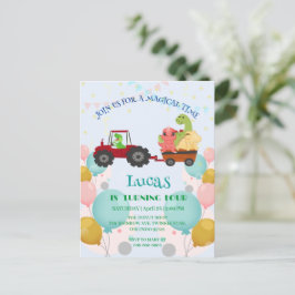 Grappige dinosaurus-tractor Verjaardagsfeestje doe Briefkaart