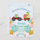 Grappige dinosaurus-tractor Verjaardagsfeestje doe Briefkaart (Voorkant / Achterkant)