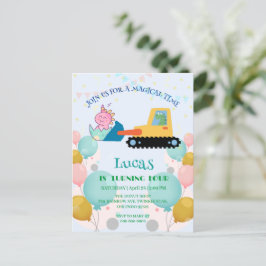 Grappige dinosaurus tractor Verjaardagsfeestje doe Briefkaart