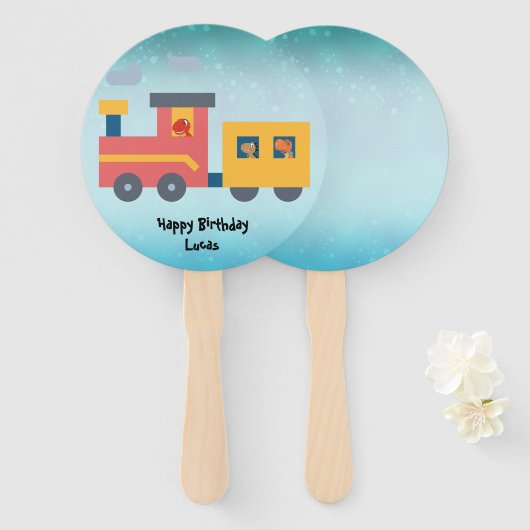 Grappige dinosaurus trein truck jongen Terug 2 Sch Handwaaier (Voorkant en achterkant)