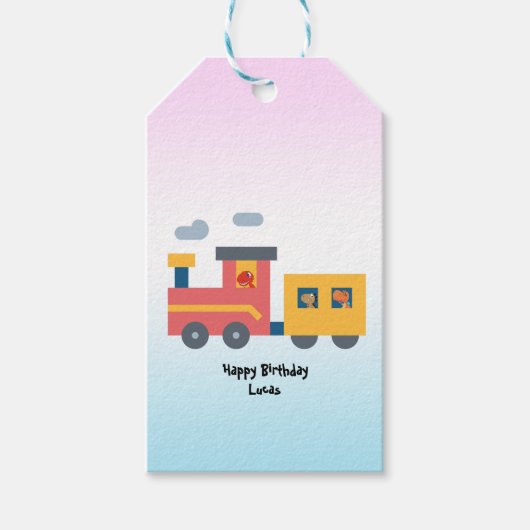 Grappige dinosaurus trein vrachtwagen jongen Schoo Cadeaulabel (Voorkant)