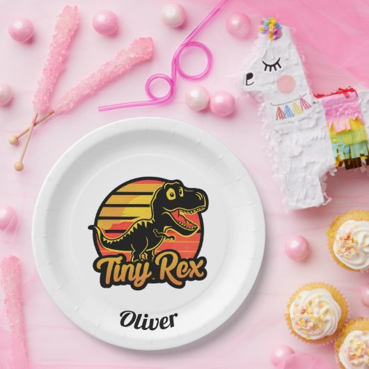 Grappige  Dinosaurus Trex bij Sunset Tiny Rex Papieren Bordje (Feest)