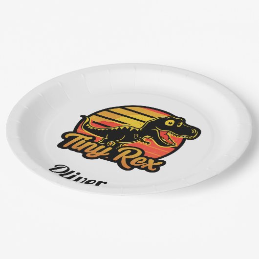 Grappige Dinosaurus Trex bij Sunset Tiny Rex Papieren Bordje (Gekanteld)