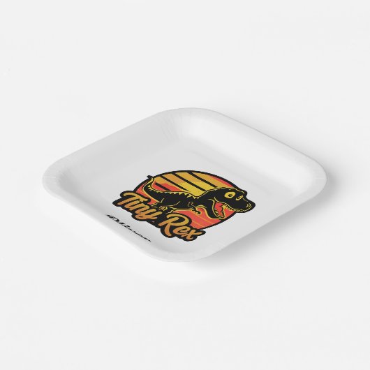 Grappige  Dinosaurus Trex bij Sunset Tiny Rex Papieren Bordje (Gebogen)